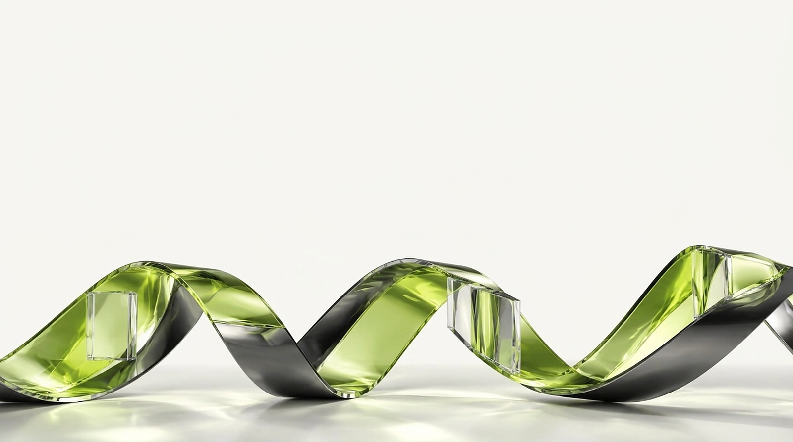 Scalopedia translucent glass helical ribbon with chrome reflections
